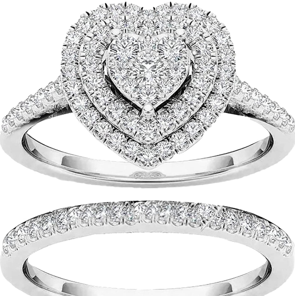 Heart rhinestones ring set various sizes